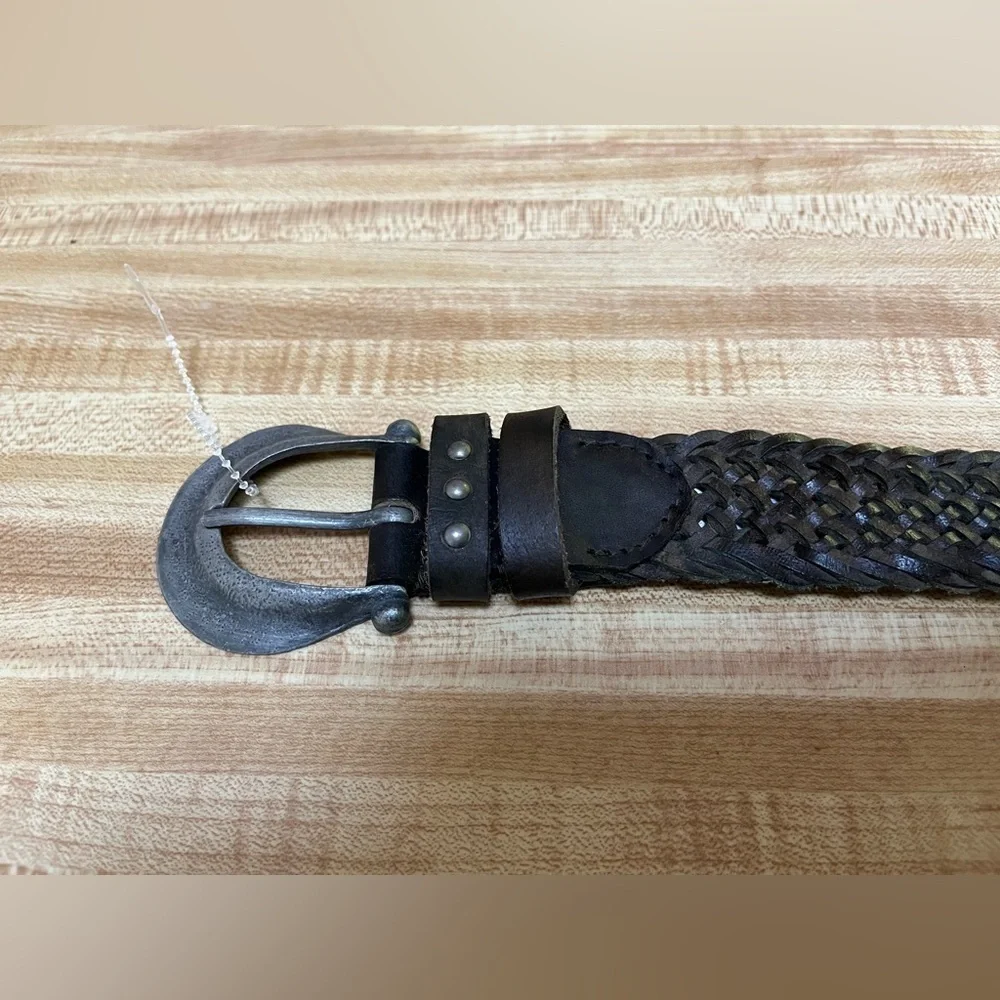Free People We The Free Braided Leather Brix Belt Brownish Dark Green S/M NWOT